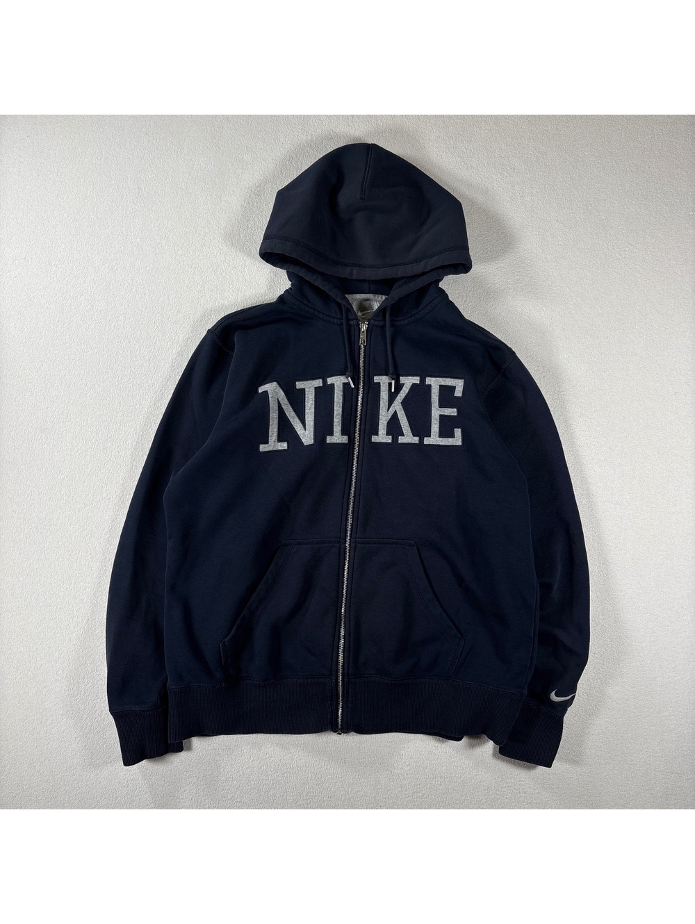 Nike spell out logo navy university style zip up hoodie
